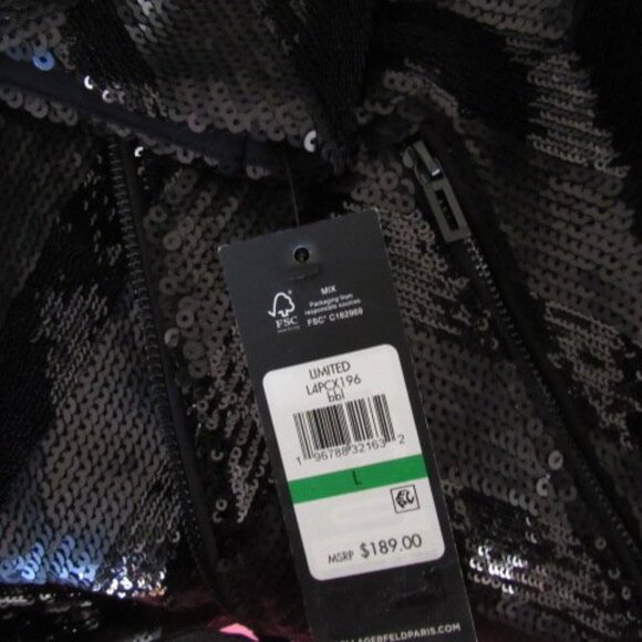 KARL LAGERFELD PARIS Women's Sequined Moto Jacket w/zip pockets NWT - Picture 4 of 4